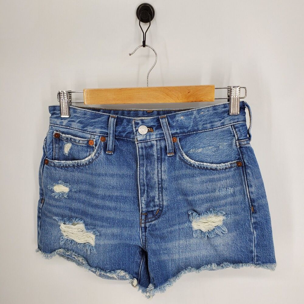 Madewell Womens Relaxed Denim Shorts High Rise Distressed Homecrest Wash Size 23